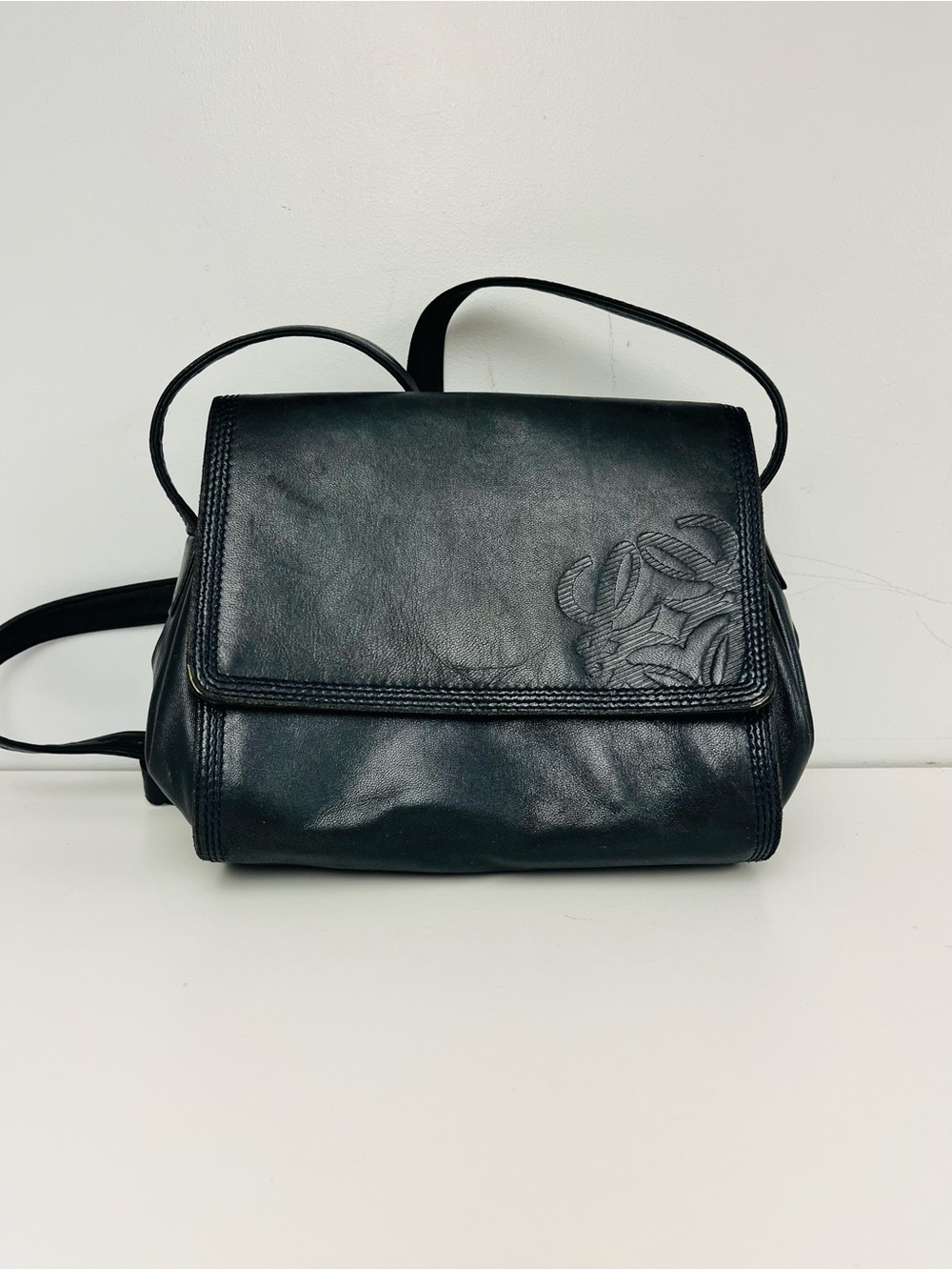 Navy Blue Leather LOEWE Anagram Crossbody Bag